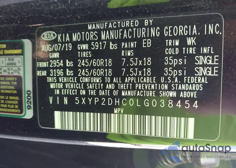 2020 Kia Telluride Lx z USA, uszkodzony, nr VIN 5XYP2DHC0LG038454